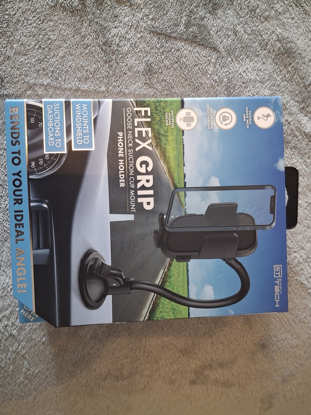 Flex Grip Goose Neck Suction Cup Phone Holder - Black